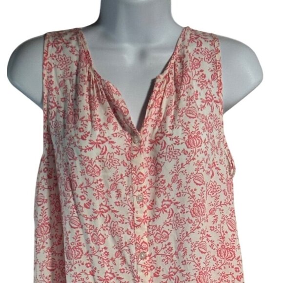 LOFT Outlet Sleeveless Floral Print Button Up Blouse Soft White Pink Top Women S - Picture 4 of 6